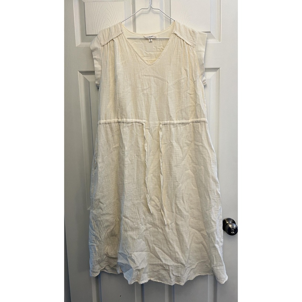 Bohme Dress Womens Small Cream White V Neck Cotton Lined Pockets Casual Summer
